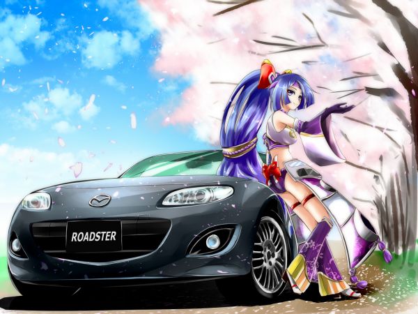 dlouhé vlasy,anime,anime dívky,auto,vozidlo,Roadster