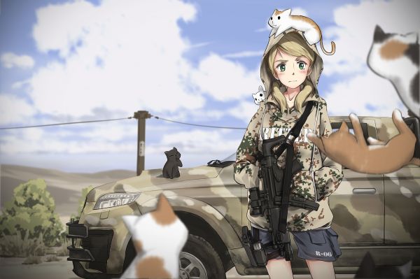 車両,トルコ軍,ネコ,アニメの女の子,車,兵士