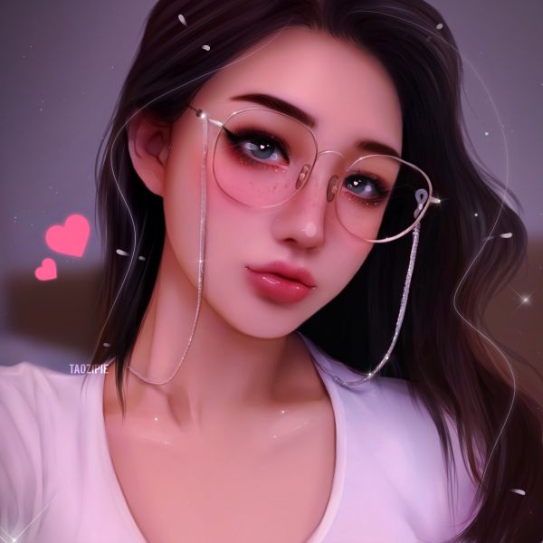 kobiety,Azjatycki,portrait art,okulary,serce,Olivia Derivas