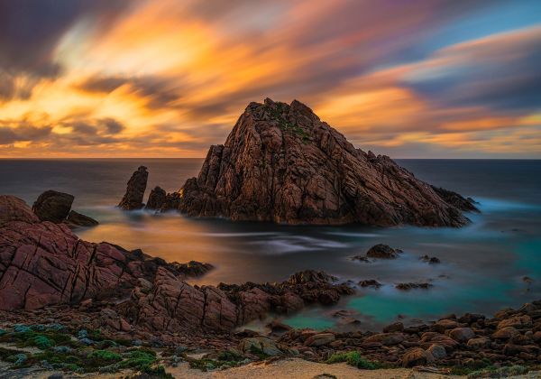 landscape,sunset,sea,water,rock,shore