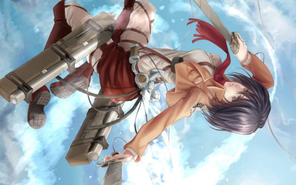 Anime,Shingeki no Kyojin,Mikasa Ackerman,captura de pantalla,volador,Soldados