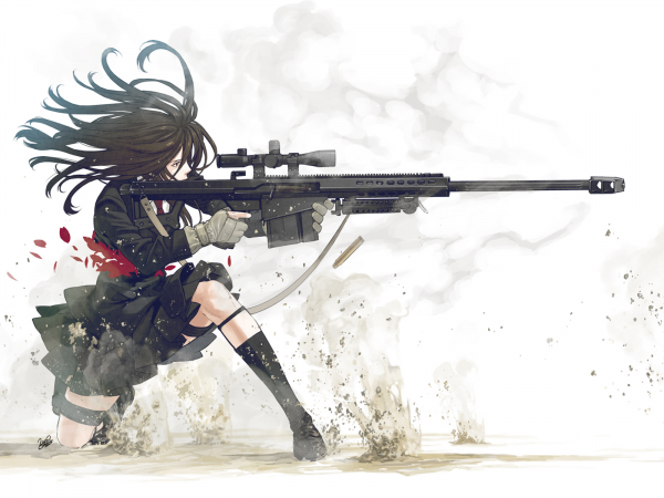 anime, gun, weapon, anime girls, sniper rifle, white background