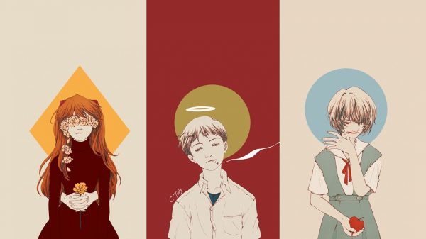 Asuka Langley Soryu,Ayanami Rei,Ikari Shinji,Neon Genesis Evangelion,1600x900 px