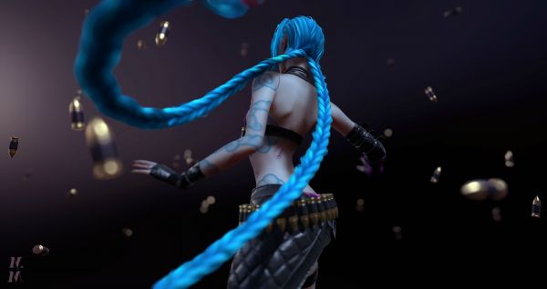 Blaue Haare, Jinx League der Legenden, League of Legends, Frau, 3840x2036 px, CGI