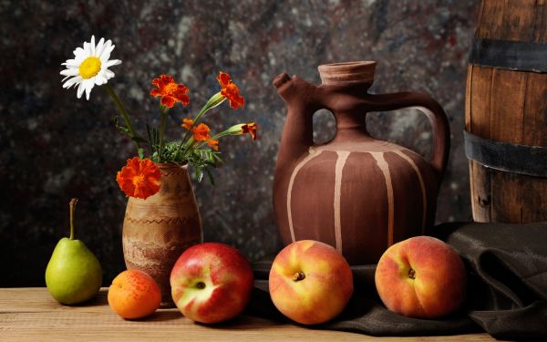 fruit, 1920x1200 px, apricots, Daisy, dishes, jug