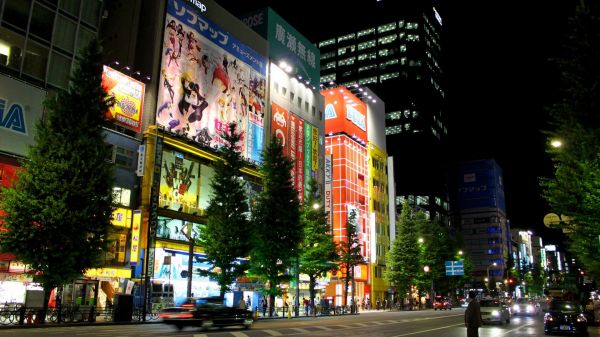 Stadt,Straße,Stadtbild,Nacht-,Straße,Japan