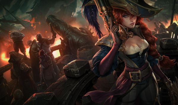 League of Legends,corset,pirates,sailing ship,women,redhead