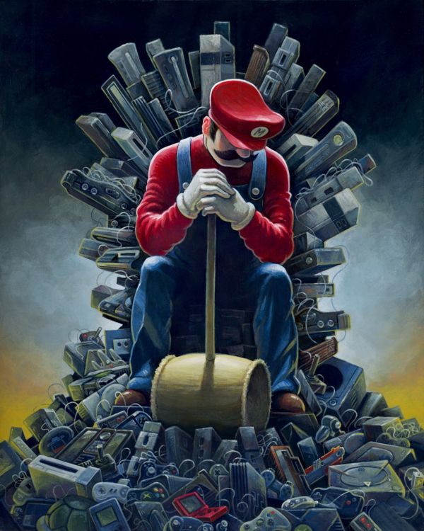 illustrasjon, crossover, Game of Thrones, super Mario, tegneserier, hammer