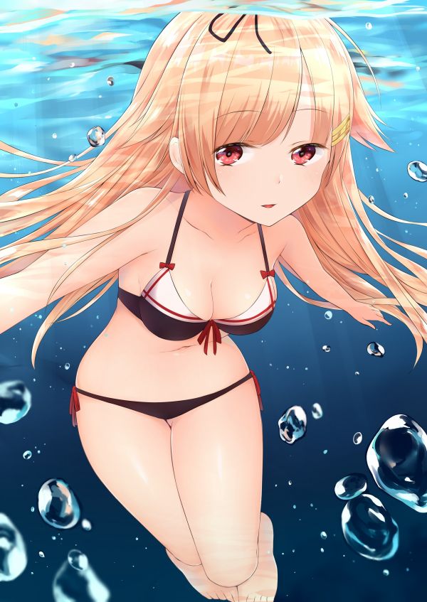 Illustration, lange Haare, Anime, Anime Mädchen, Wasser, Brünette