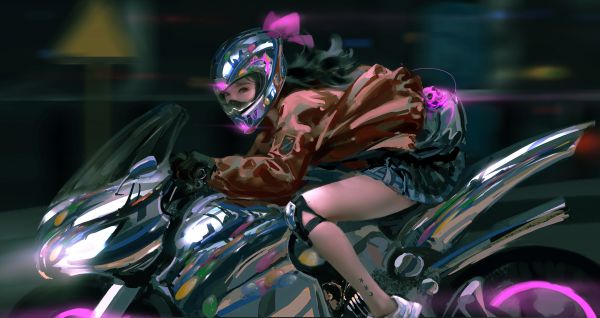 motorcycle,WLOP,digital art,artwork,illustration,women