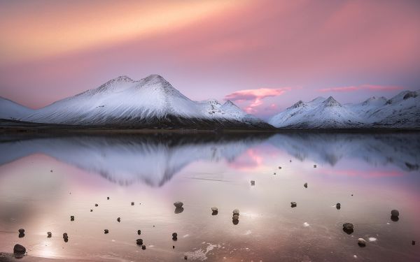 lumière du soleil, paysage, Montagnes, le coucher du soleil, Lac, blanc