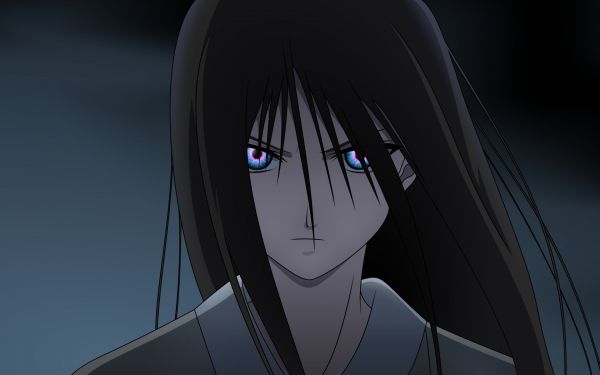 anime,Kara no Kyoukai,černobílý,bruneta,modrý,ofina