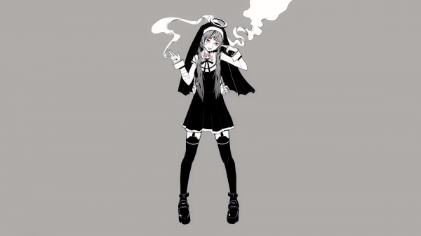 PinnochioP,Hatsune Miku,cigaretta,nun outfit,világító felhő,egyszerű háttér