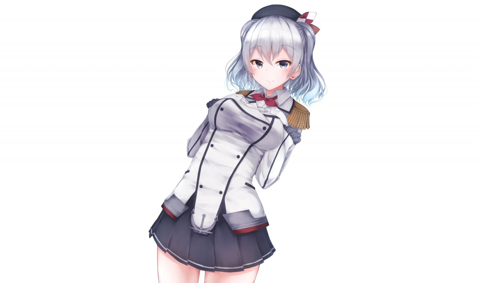 просто фон, аниме, аниме момичета, сини очи, шапка, Kantai Collection, сребриста коса, пола, униформа, Кашима KanColle, статуетка, Мангака