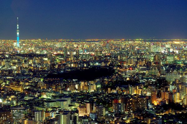 Japão, cidade, Paisagem urbana, noite, Luzes, Ásia