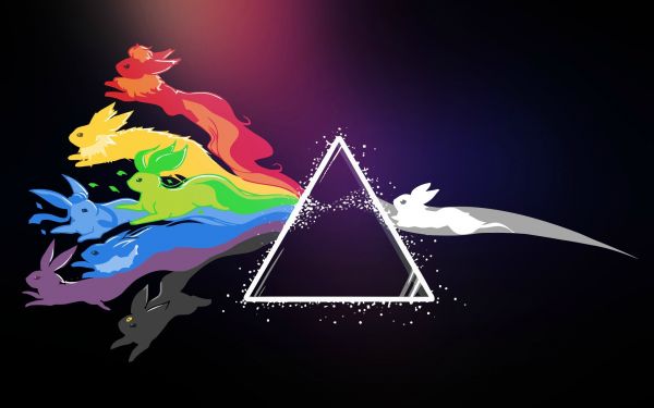 Illustration, Anime, Dreieck, Flareon, Regenbogen, Umbreon