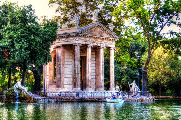 templo, panorama, Photoshop, barco, jardim, Itália