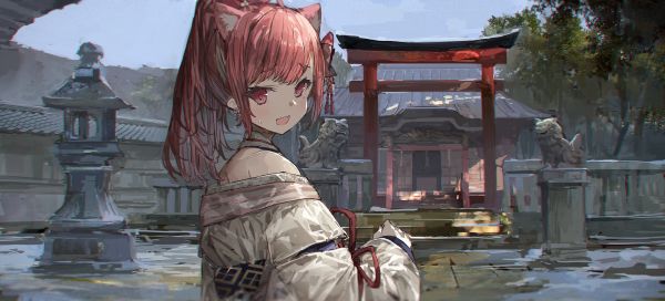 telinga kucing,Candi,torii,Jepang,si rambut merah