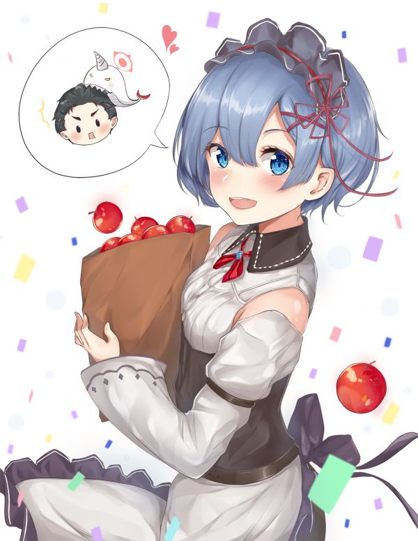 white background,Re Zero Kara Hajimeru Isekai Seikatsu,Rem Re Zero,aqua hair,aqua eyes,maid