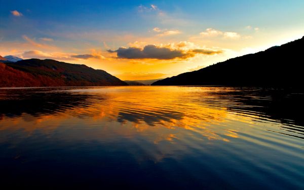 sinar matahari, matahari terbenam, laut, danau, air, pemandangan