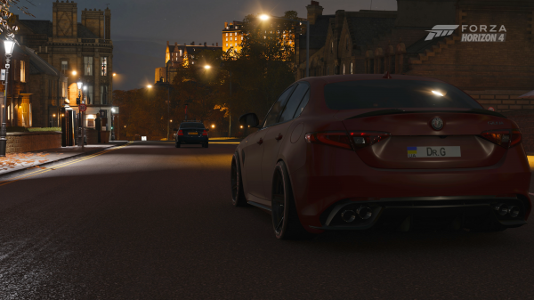 Alfa Romeo Giulia,coche,noche,Forza Horizon 4,Video Game Art,ciudad