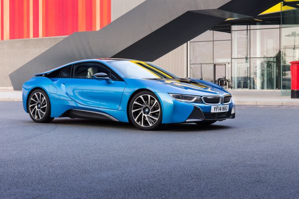 BMW,2015,Yan görünüm,I8,mavi