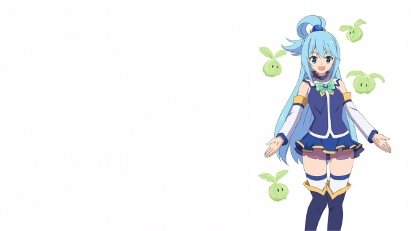 Kono Subarashii Sekai ni Shukufuku wo,Aqua KonoSuba,white background,anime girls,simple background,blue clothing