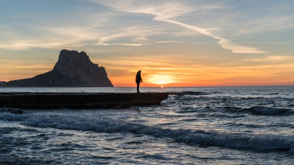 mare, lumina soarelui, peisaj, oameni, apus de soare, apă