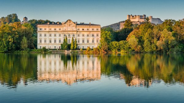 paisaje,Árboles,agua,water ripples,cielo,Schloss Leopoldskron