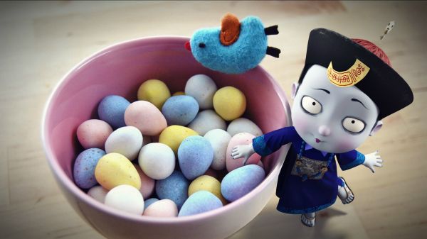 ghost,pebbles,looking at viewer,standing,pale,bowls