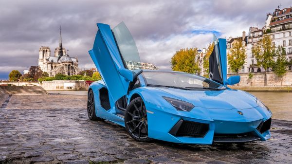 Auto,Fahrzeug,blau,Lamborghini,Lamborghini Aventador,Paris