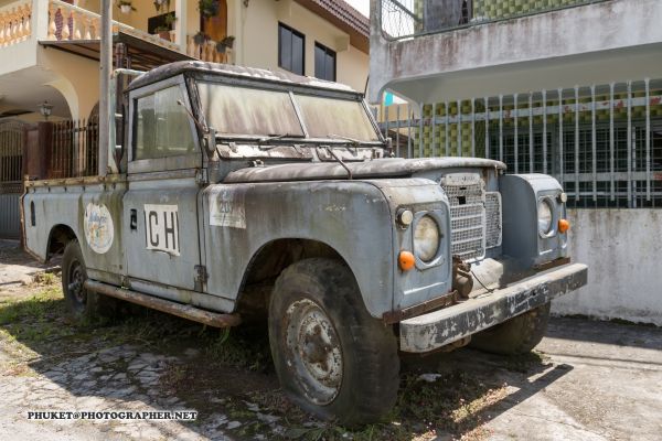 coche, antiguo, jardín, colina, lago, agua