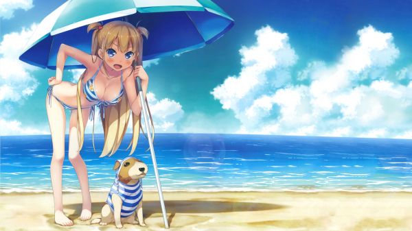 Kantoku,blonde,anime girls,beach,Koi Suru Kanojo no Bukiyou na Butai,Alice Third Macy