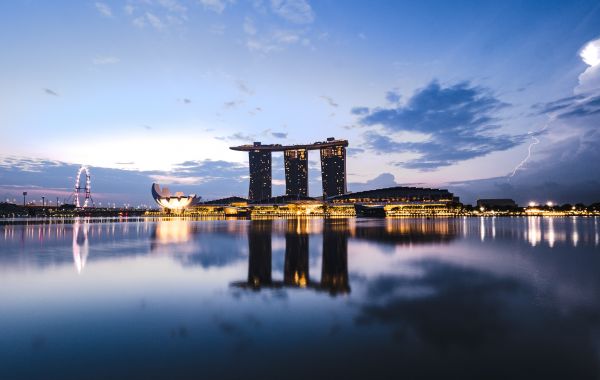 都市景観,シンガポール,シティ,空,ライト,反射