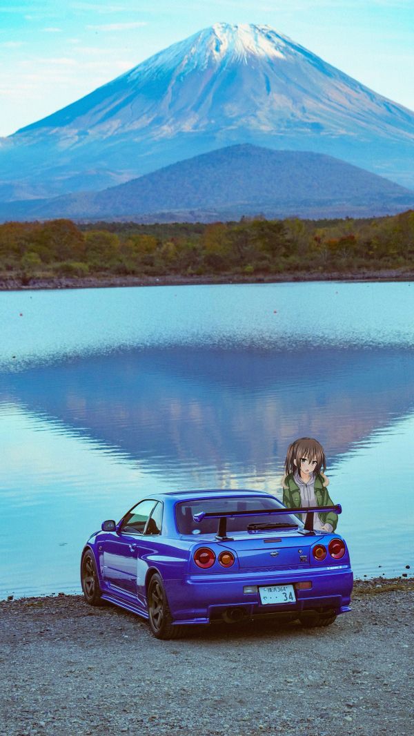 Nissan Skyline R34,สาวอะนิเมะ,jdmxanime,รถยนต์ญี่ปุ่น,ภูเขาฟูจิ