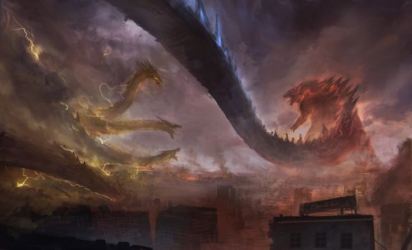 Godzilla,King Ghidorah,ψηφιακή τέχνη,kaiju,πλάσμα,Chi Huei Chen