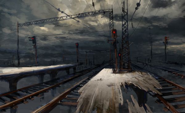 sky,snow,winter,train,artwork,evening