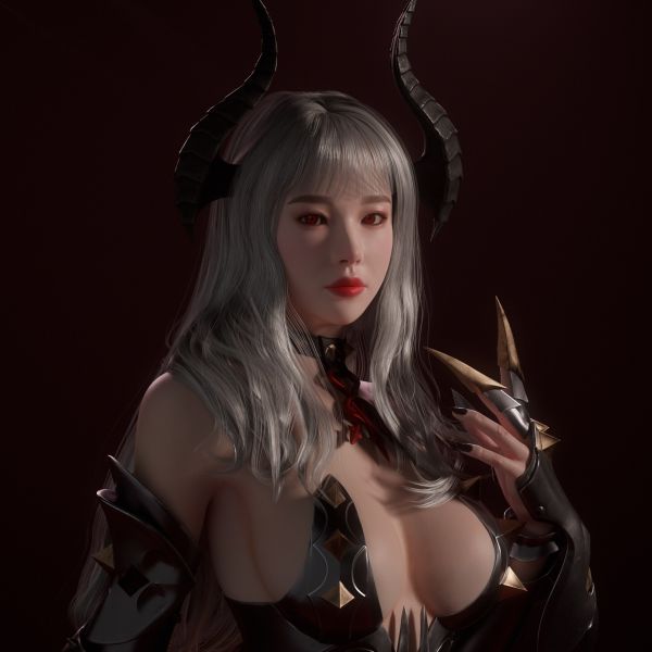 Kang Ho Rho,CGI,kvinnor,horn,silver hår,succubus