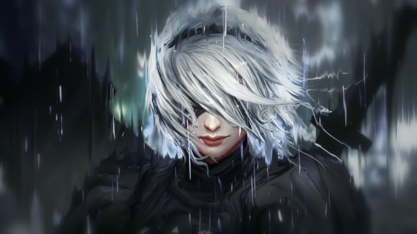 karya penggemar,seni rupa,backgound,minimalis,Nier Automata,2B Nier Automata