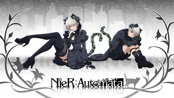 Nier Automata,2B Nier Automata,9S Nier Automata,siyah elbise,Çiçekler,gülümseyen