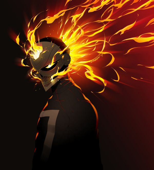 fire,Marvel Comics,Ghost Rider,Robbie Reyes,illustration,heat