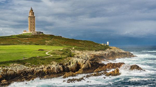 krajobraz,Hiszpania,latarnia morska,morze,Coruna,Torre de Hercules