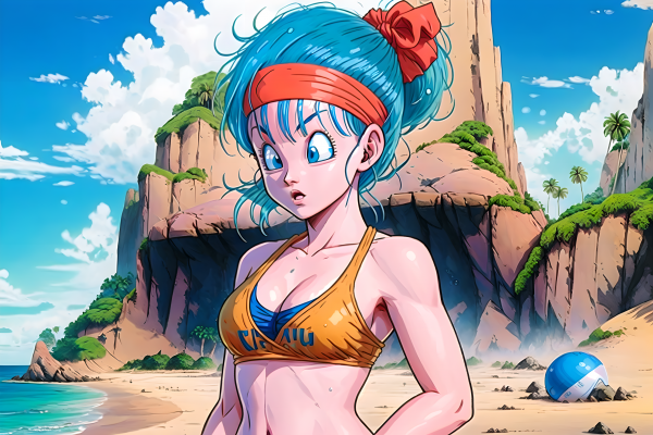 Bulma,dračí koule,pláž,bikiny