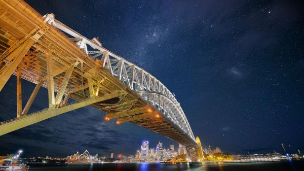 jembatan,kota,Sydney,2560x1440 px,malam,bintang