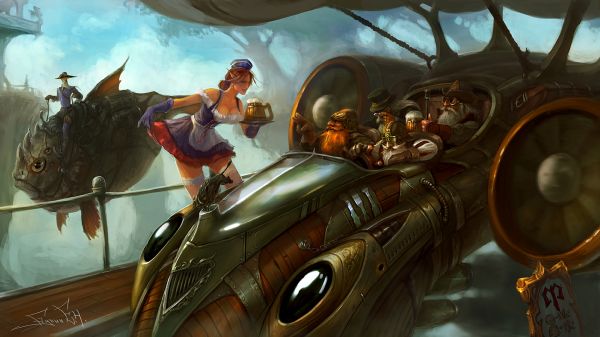 seni fantasi,elf,bir,telinga elf,steampunk,airship steampunk