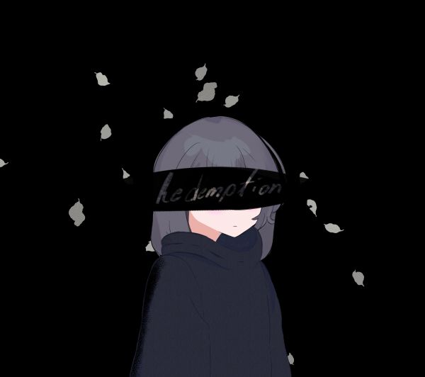 anime,minimalism,original characters,black,Akushu,sad