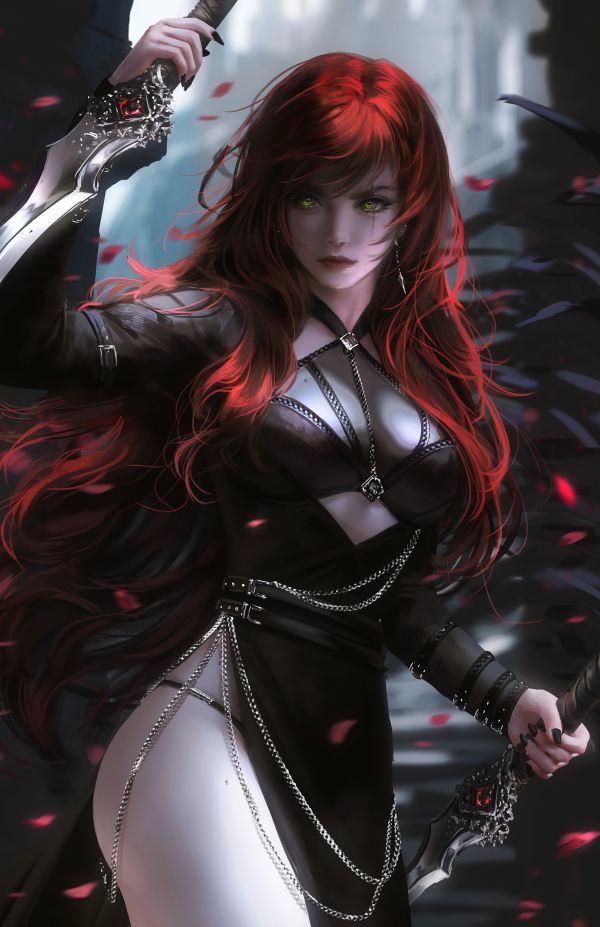 arte digitale,opera d'arte,capelli lunghi,Nixeu,illustrazione,Katarina League of Legends