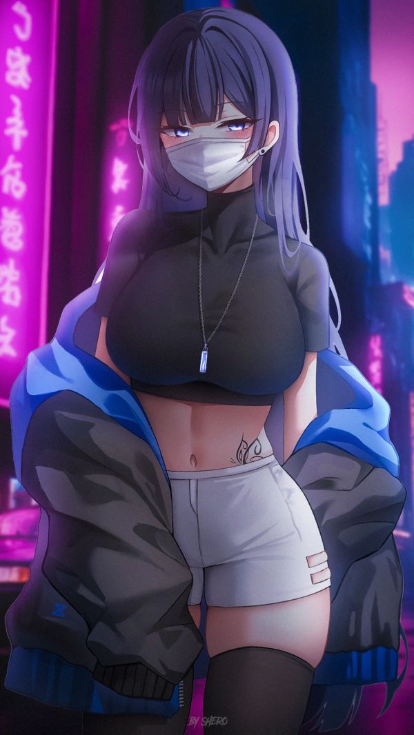 Anime,Filles anime,Cyberpunk,Gros seins,Japon,masque