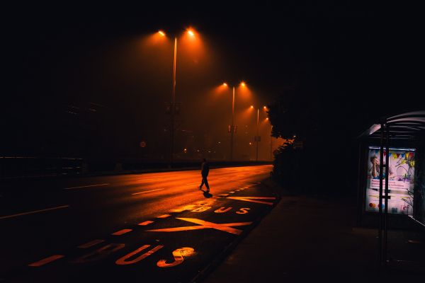 notte,strada,arancia,urbano,luci,silhouette