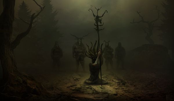 digital,horror,witch,mist,skull,forest